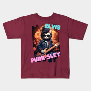 Elvis-Style Cat: "Elvis Purrsley" Kids T-Shirt